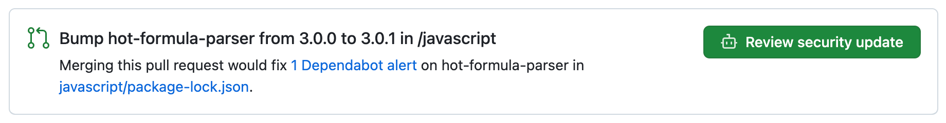 Screenshot of the fix summary section of a Dependabot alert.