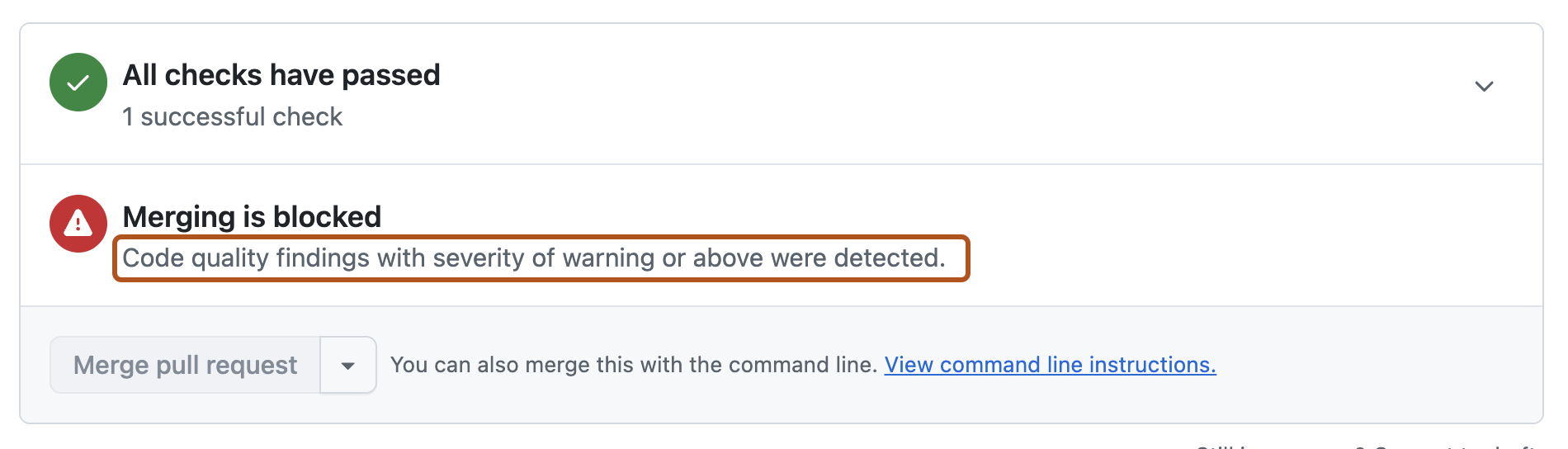 Screenshot of the merge block banner in the Checks section of a pull request.